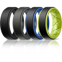 Load image into Gallery viewer, Egnaro Silicone Rings for Men 1/4/6 Multipack of Breathable Mens Silicone Rubber Wedding Rings Bands - Step Edge