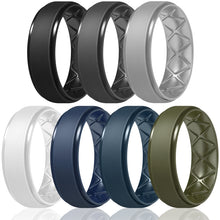 Load image into Gallery viewer, Egnaro Inner Arc Ergonomic Breathable Design, Silicone Rings Mens with Half Sizes, 7 Rings / 4 Rings / 1 Ring Rubber Wedding Bands, 8.5mm Wide-2mm Thick