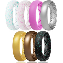 Load image into Gallery viewer, Egnaro Inner Arc Ergonomic Breathable Design, Silicone Rings for Women with Half Sizes, Women's Silicone Wedding Band, 6mm Wide - 2mm Thick