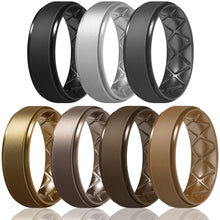 Load image into Gallery viewer, Egnaro Inner Arc Ergonomic Breathable Design, Silicone Rings Mens with Half Sizes, 7 Rings / 4 Rings / 1 Ring Rubber Wedding Bands, 8.5mm Wide-2mm Thick