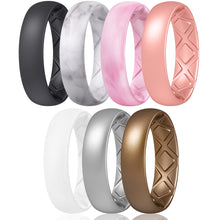 Load image into Gallery viewer, Egnaro Inner Arc Ergonomic Breathable Design, Silicone Rings for Women with Half Sizes, Women's Silicone Wedding Band, 6mm Wide - 2mm Thick