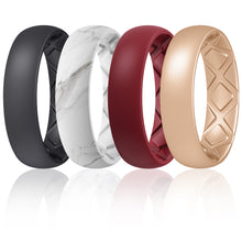 Load image into Gallery viewer, Egnaro Inner Arc Ergonomic Breathable Design, Silicone Rings for Women with Half Sizes, Women's Silicone Wedding Band, 6mm Wide - 2mm Thick