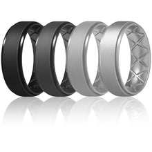 Load image into Gallery viewer, Egnaro Inner Arc Ergonomic Breathable Design, Silicone Rings Mens with Half Sizes, 7 Rings / 4 Rings / 1 Ring Rubber Wedding Bands, 8.5mm Wide-2mm Thick