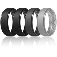 Load image into Gallery viewer, Egnaro Inner Arc Ergonomic Breathable Design, Silicone Rings Mens with Half Sizes, 7 Rings / 4 Rings / 1 Ring Rubber Wedding Bands, 8.5mm Wide-2mm Thick