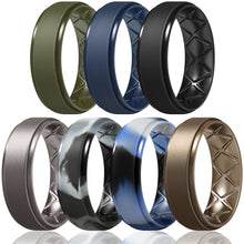 Load image into Gallery viewer, Egnaro Inner Arc Ergonomic Breathable Design, Silicone Rings Mens with Half Sizes, 7 Rings / 4 Rings / 1 Ring Rubber Wedding Bands, 8.5mm Wide-2mm Thick