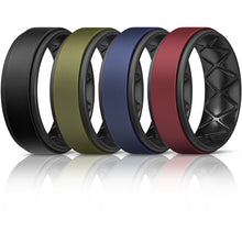 Load image into Gallery viewer, Egnaro Silicone Rings for Men 1/4/6 Multipack of Breathable Mens Silicone Rubber Wedding Rings Bands - Step Edge