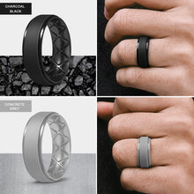 Load image into Gallery viewer, Egnaro Inner Arc Ergonomic Breathable Design, Silicone Rings Mens with Half Sizes, 7 Rings / 4 Rings / 1 Ring Rubber Wedding Bands, 8.5mm Wide-2mm Thick