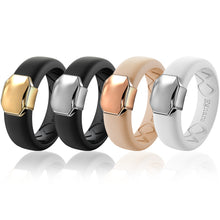 Load image into Gallery viewer, Egnaro Silicone Wedding Bands for Women, Inner Arc Ergonomic Breathable Design Womens Silicone Wedding Ring with Metal Plate, 4mm Width Rubber Wedding Bands Women with Metal Plate, No-Toxic,Skin Safe