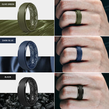 Load image into Gallery viewer, Egnaro Inner Arc Ergonomic Breathable Design, Silicone Rings Mens with Half Sizes, 7 Rings / 4 Rings / 1 Ring Rubber Wedding Bands, 8.5mm Wide-2mm Thick