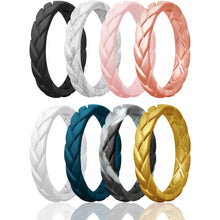 Load image into Gallery viewer, Egnaro Silicone Ring Women Thin Womens Stackable Rings Silicone Rubber Wedding Bands Bridal Jewelry Set Flame Leaves Anniversary Rings Promise Rings