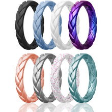 Load image into Gallery viewer, Egnaro Silicone Ring Women Thin Womens Stackable Rings Silicone Rubber Wedding Bands Bridal Jewelry Set Flame Leaves Anniversary Rings Promise Rings