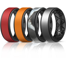 Load image into Gallery viewer, Egnaro Silicone Rings for Men 1/4/6 Multipack of Breathable Mens Silicone Rubber Wedding Rings Bands - Step Edge