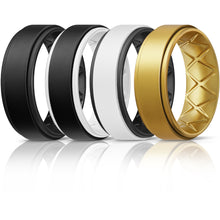 Load image into Gallery viewer, Egnaro Silicone Rings for Men 1/4/6 Multipack of Breathable Mens Silicone Rubber Wedding Rings Bands - Step Edge