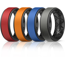 Load image into Gallery viewer, Egnaro Silicone Rings for Men 1/4/6 Multipack of Breathable Mens Silicone Rubber Wedding Rings Bands - Step Edge