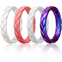 Load image into Gallery viewer, Egnaro Silicone Ring Women Thin Womens Stackable Rings Silicone Rubber Wedding Bands Bridal Jewelry Set Flame Leaves Anniversary Rings Promise Rings