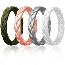 Load image into Gallery viewer, Egnaro Silicone Ring Women Thin Womens Stackable Rings Silicone Rubber Wedding Bands Bridal Jewelry Set Flame Leaves Anniversary Rings Promise Rings