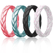 Load image into Gallery viewer, Egnaro Silicone Ring Women Thin Womens Stackable Rings Silicone Rubber Wedding Bands Bridal Jewelry Set Flame Leaves Anniversary Rings Promise Rings