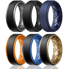 Load image into Gallery viewer, Egnaro Silicone Rings for Men 1/4/6 Multipack of Breathable Mens Silicone Rubber Wedding Rings Bands - Step Edge
