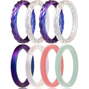 Egnaro Silicone Ring Women, Stackable Braided Rings for Women, Breathable Inner Arc Rubber Rings Women, Unique Design Silicone Wedding Bands Women