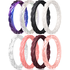 Egnaro Silicone Ring Women, Stackable Braided Rings for Women, Breathable Inner Arc Rubber Rings Women, Unique Design Silicone Wedding Bands Women