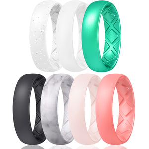 Egnaro Inner Arc Ergonomic Breathable Design, Silicone Rings for Women with Half Sizes, Women's Silicone Wedding Band, 6mm Wide - 2mm Thick