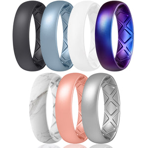 Egnaro Inner Arc Ergonomic Breathable Design, Silicone Rings for Women with Half Sizes, Women's Silicone Wedding Band, 6mm Wide - 2mm Thick