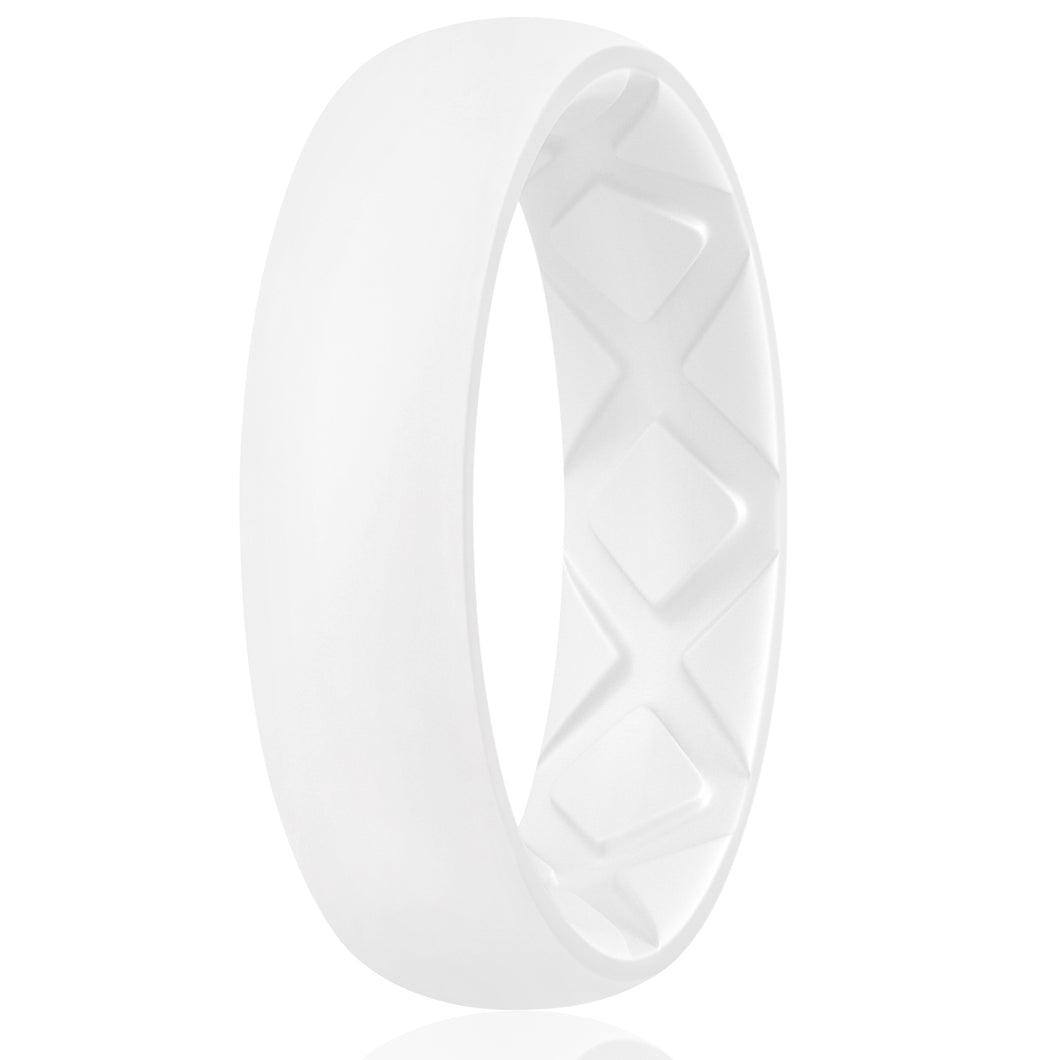 Egnaro Inner Arc Ergonomic Breathable Design, Silicone Rings for Women with Half Sizes, Women's Silicone Wedding Band, 6mm Wide - 2mm Thick