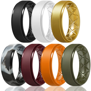 Egnaro Inner Arc Ergonomic Breathable Design, Silicone Rings Mens with Half Sizes, 7 Rings / 4 Rings / 1 Ring Rubber Wedding Bands, 8.5mm Wide-2mm Thick