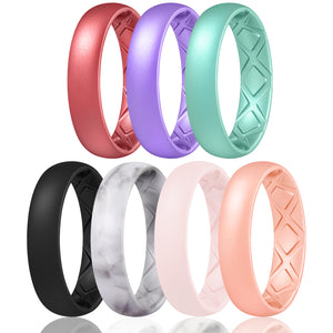 Egnaro Inner Arc Ergonomic Breathable Design, Silicone Rings for Women with half sizes, Women's Silicone Wedding Band，5mm Wide-2mm Thick