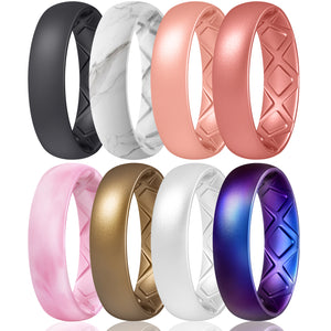 Egnaro Inner Arc Ergonomic Breathable Design, Silicone Rings for Women with Half Sizes, Women's Silicone Wedding Band, 6mm Wide - 2mm Thick