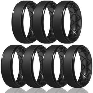 Egnaro Inner Arc Ergonomic Breathable Design, Silicone Rings Mens with Half Sizes, 7 Rings / 4 Rings / 1 Ring Rubber Wedding Bands, 8.5mm Wide-2mm Thick