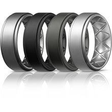 Load image into Gallery viewer, Egnaro Silicone Rings for Men 1/4/6 Multipack of Breathable Mens Silicone Rubber Wedding Rings Bands - Step Edge
