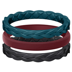 Egnaro Silicone Ring Women, Stackable Braided Rings for Women, Breathable Inner Arc Rubber Rings Women, Unique Design Silicone Wedding Bands Women