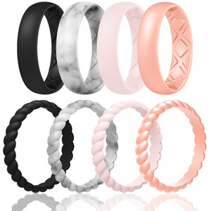 Egnaro Silicone Wedding Bands Women, Inner Arc Ergonomic Breathable Design Silicone Rubber Wedding Bands Rubber Rings for Women