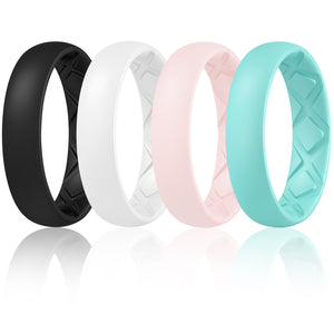 Egnaro Inner Arc Ergonomic Breathable Design, Silicone Rings for Women with half sizes, Women's Silicone Wedding Band，5mm Wide-2mm Thick