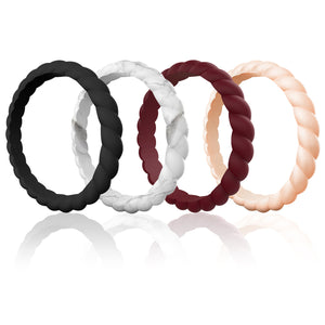 Egnaro Silicone Wedding Ring for Women,Seamless Thin and Stackble Braided Rubber Wedding Bands Rubber Rings for Women