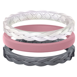 Egnaro Silicone Ring Women, Stackable Braided Rings for Women, Breathable Inner Arc Rubber Rings Women, Unique Design Silicone Wedding Bands Women