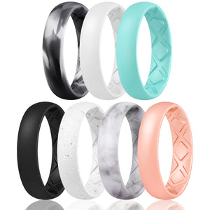 Egnaro Inner Arc Ergonomic Breathable Design, Silicone Rings for Women with half sizes, Women's Silicone Wedding Band，5mm Wide-2mm Thick