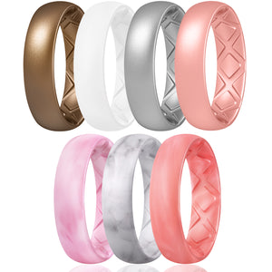 Egnaro Inner Arc Ergonomic Breathable Design, Silicone Rings for Women with Half Sizes, Women's Silicone Wedding Band, 6mm Wide - 2mm Thick