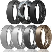 Load image into Gallery viewer, Egnaro Inner Arc Ergonomic Breathable Design, Silicone Rings Mens with Half Sizes, 7 Rings / 4 Rings / 1 Ring Rubber Wedding Bands, 8.5mm Wide-2mm Thick
