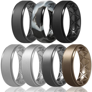 Egnaro Inner Arc Ergonomic Breathable Design, Silicone Rings Mens with Half Sizes, 7 Rings / 4 Rings / 1 Ring Rubber Wedding Bands, 8.5mm Wide-2mm Thick