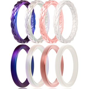 Egnaro Silicone Ring Women, Stackable Braided Rings for Women, Breathable Inner Arc Rubber Rings Women, Unique Design Silicone Wedding Bands Women