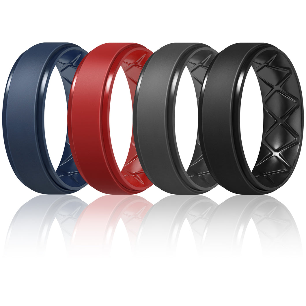 Egnaro Inner Arc Ergonomic Breathable Design, Silicone Rings Mens with Half Sizes, 7 Rings / 4 Rings / 1 Ring Rubber Wedding Bands, 8.5mm Wide-2mm Thick