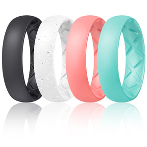 Egnaro Inner Arc Ergonomic Breathable Design, Silicone Rings for Women with Half Sizes, Women's Silicone Wedding Band, 6mm Wide - 2mm Thick