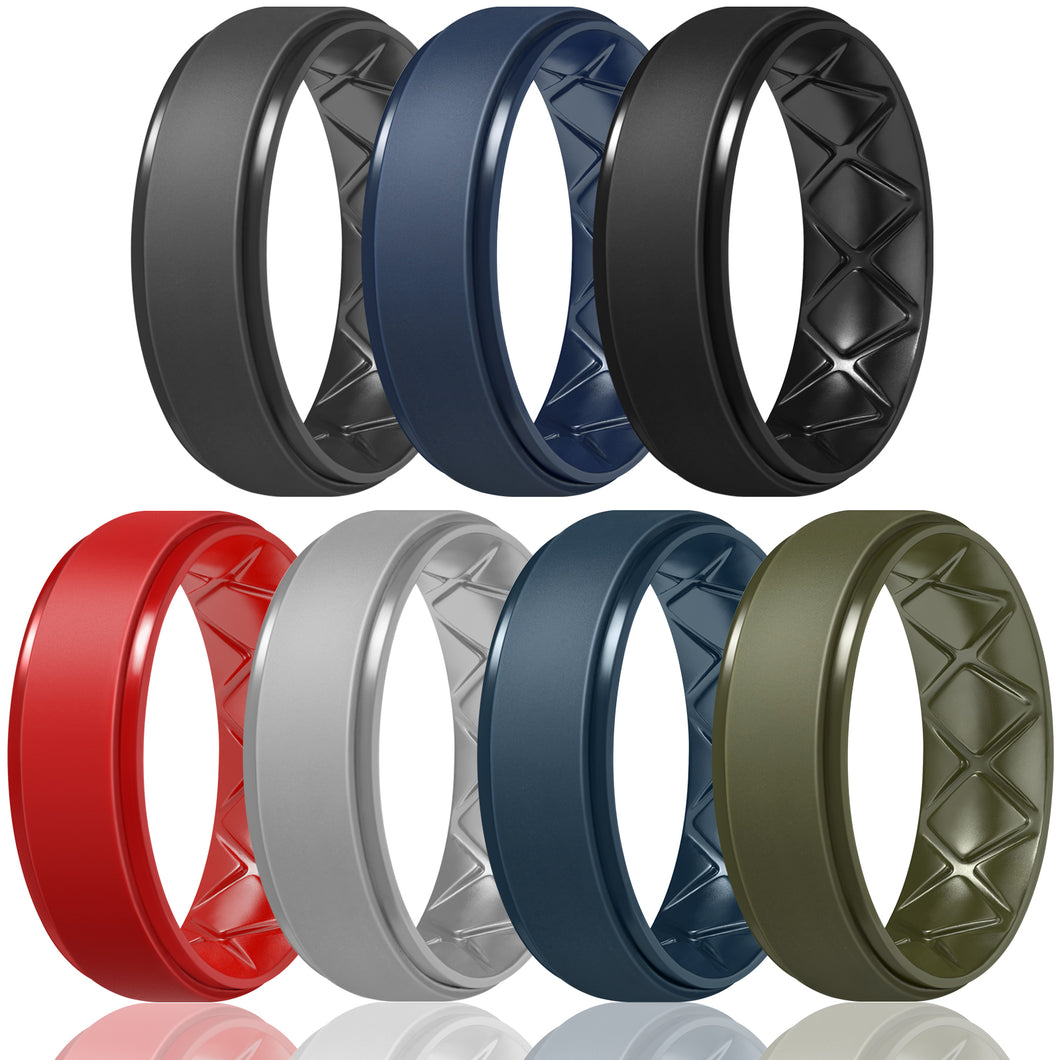 Egnaro Inner Arc Ergonomic Breathable Design, Silicone Rings Mens with Half Sizes, 7 Rings / 4 Rings / 1 Ring Rubber Wedding Bands, 8.5mm Wide-2mm Thick