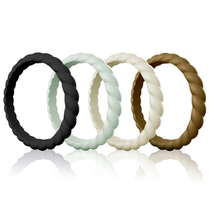 Egnaro Silicone Wedding Ring for Women,Seamless Thin and Stackble Braided Rubber Wedding Bands Rubber Rings for Women