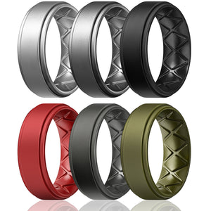 Egnaro Silicone Rings for Men 1/4/6 Multipack of Breathable Mens Silicone Rubber Wedding Rings Bands - Step Edge