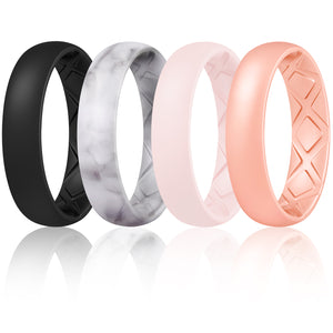 Egnaro Inner Arc Ergonomic Breathable Design, Silicone Rings for Women with half sizes, Women's Silicone Wedding Band，5mm Wide-2mm Thick
