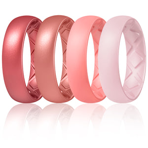 Egnaro Inner Arc Ergonomic Breathable Design, Silicone Rings for Women with Half Sizes, Women's Silicone Wedding Band, 6mm Wide - 2mm Thick