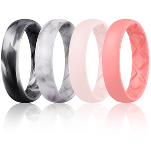 Egnaro Inner Arc Ergonomic Breathable Design, Silicone Rings for Women with half sizes, Women's Silicone Wedding Band，5mm Wide-2mm Thick